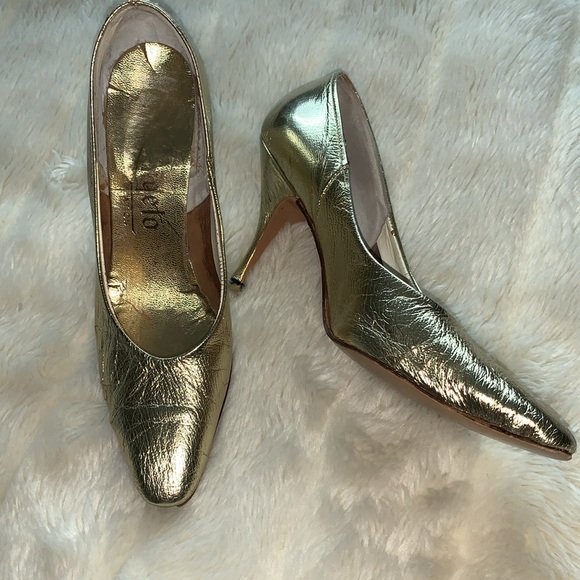 Vintage metallic gold leather pointed toe pumps 7 - Picture 12 of 15